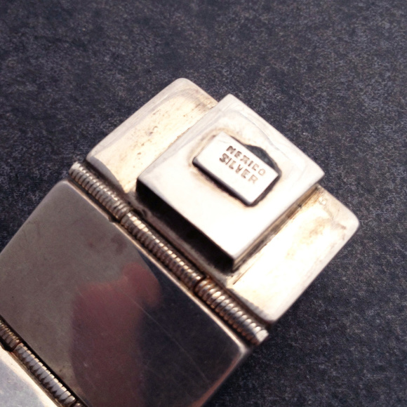 Vintage 40's Sterling & Oynx Panel Bracelet - Picture 4 of 5